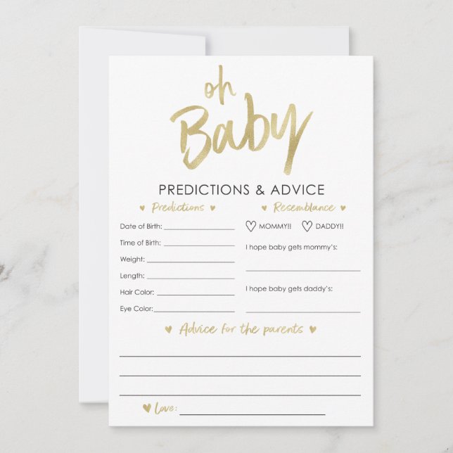 Oh Baby Gold Predictions and Advice Card (Front)