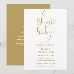 Oh Baby Gold Script All In One Baby Shower Invitation