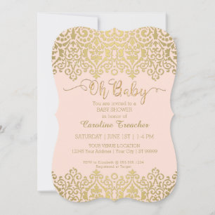 Oh Baby Gold Script Blush Pink Baby Girl Shower Invitation