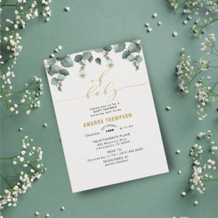 Oh Baby Golden Eucalyptus Baby Shower Invitation