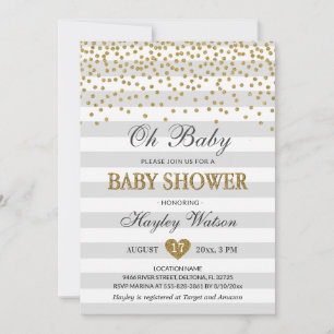 Oh Baby Gray and Gold Neutral Baby Shower Sprinkle Invitation