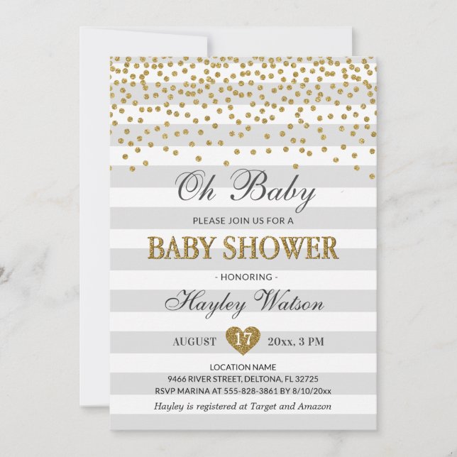 Oh Baby Gray and Gold Neutral Baby Shower Sprinkle Invitation (Front)