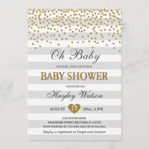 Oh Baby Gray and Gold Neutral Baby Shower Sprinkle Invitation