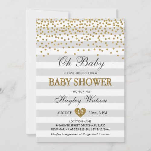 Oh Baby Gray and Gold Neutral Baby Shower Sprinkle Invitation