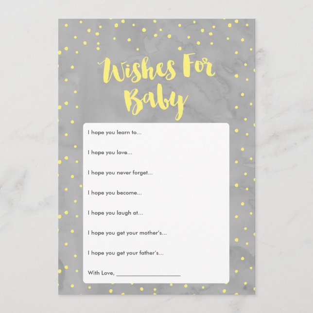 Oh Baby Gray and Yellow Baby Shower Wishes Card (Front)