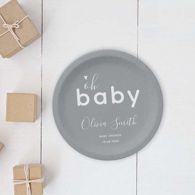 Oh Baby Gray Paper Plates (Creator Uploaded)