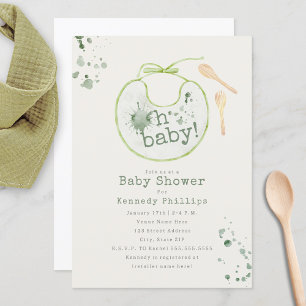 Oh Baby Green Bib Babyfood Neutral Baby Shower Invitation