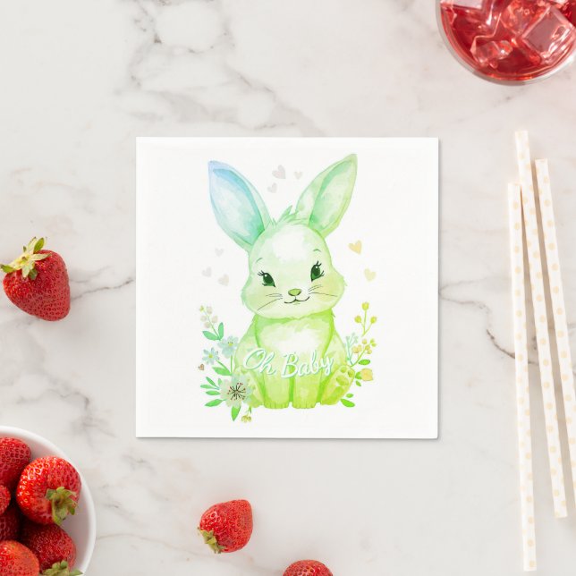 Oh Baby, Green Bunny Pastel Shower Party Napkins (Insitu)
