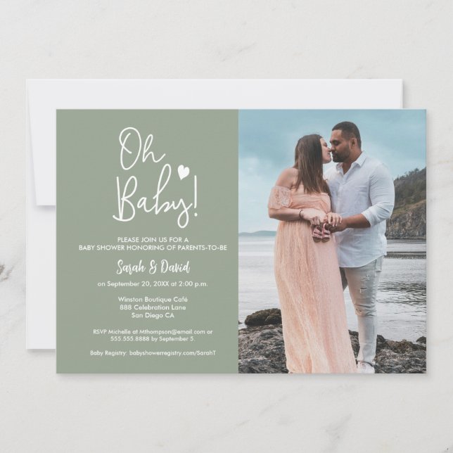 Oh Baby Green Custom Photo Couple Shower Invitation (Front)