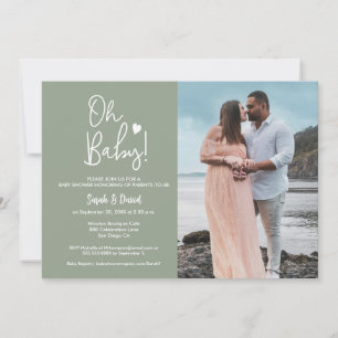 Oh Baby Green Custom Photo Couple Shower Invitation
