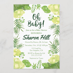 Oh Baby! Green Floral Tropical Baby Shower Invite
