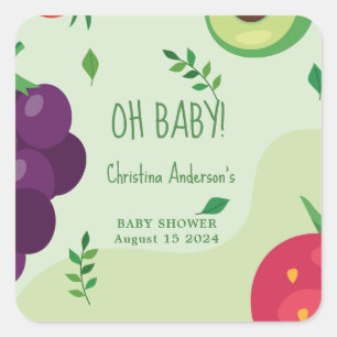 Oh Baby Green Fruit Juice Baby Shower Square Sticker