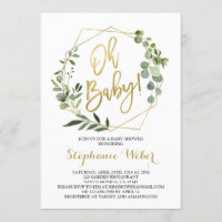 Oh Baby greenery and gold baby shower Invitation