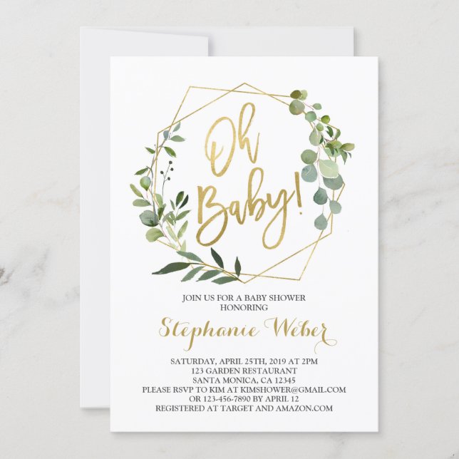 Gold & Greenery Baby Shower Invitation