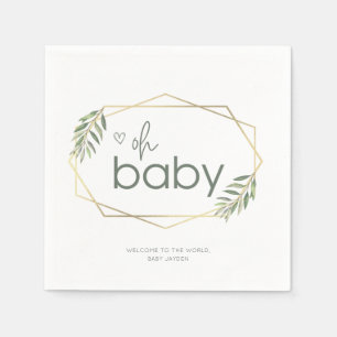 Oh Baby Greenery and Gold Baby Shower Napkins