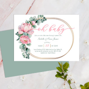 Oh Baby Greenery and Pink Floral Girl Baby Shower Invitation