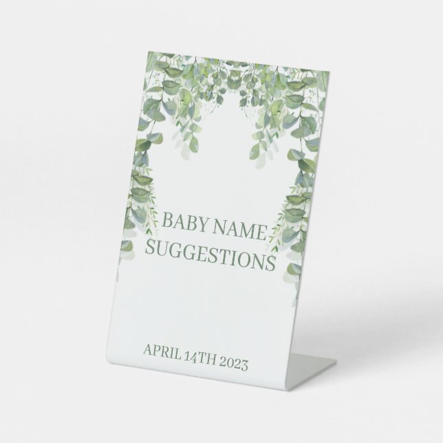 Oh Baby Greenery Baby Name Suggestions Table Sign (Front)