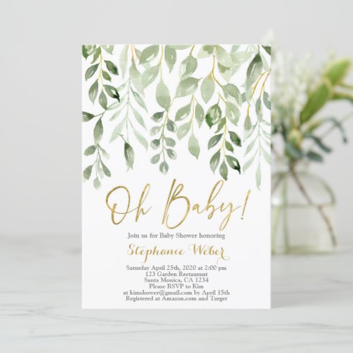 Oh Baby greenery baby shower Invitation | Zazzle