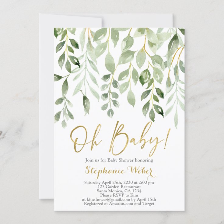 Oh Baby Greenery Baby Shower Invitation Zazzle