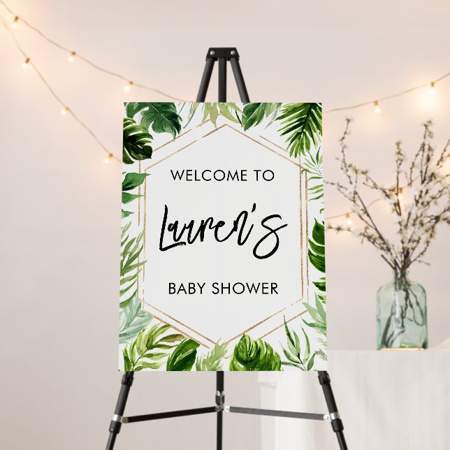 Oh Baby Greenery Baby Shower Welcome Sign (In Situ (Stand))