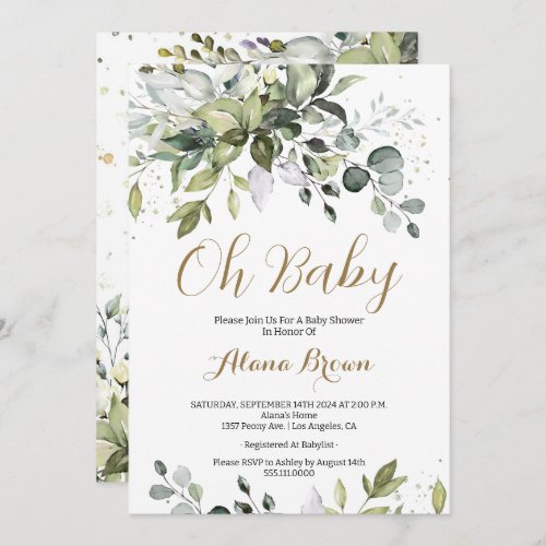 Oh Baby Greenery Botanical Baby Shower Invitation