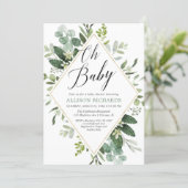 Oh baby Greenery gold gender neutral baby shower Invitation (Standing Front)
