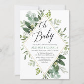 Oh baby Greenery gold gender neutral baby shower Invitation (Front)