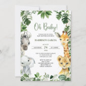 Oh Baby Greenery Jungle Safari Animals Baby Shower Invitation (Front)
