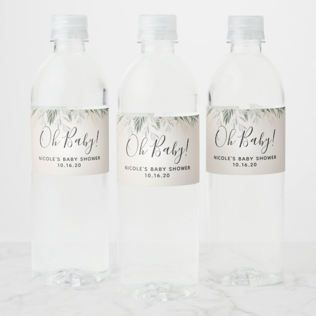 Oh Baby Greeney Custom Name Baby Shower Favor Water Bottle Label (Bottles)