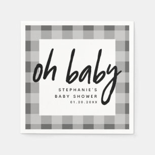 Oh Baby Grey Gingham Unisex Baby Shower Napkins
