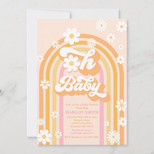 Oh Baby Groovy Boho Daisy Rainbow Baby Shower Invitation