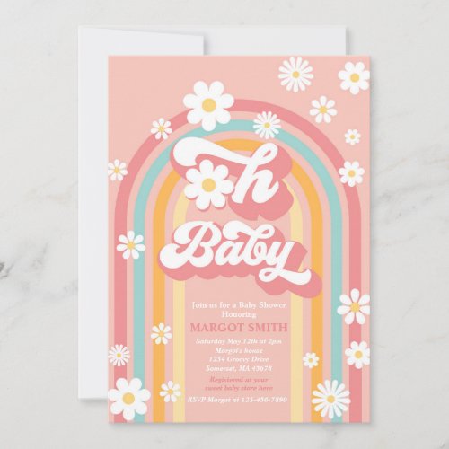 Oh Baby Groovy Boho Daisy Rainbow Baby Shower Invitation