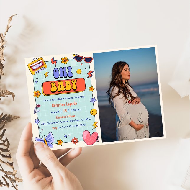 Oh! Baby Groovy Hippie Baby Shower Party Photo  Invitation (Creator Uploaded)