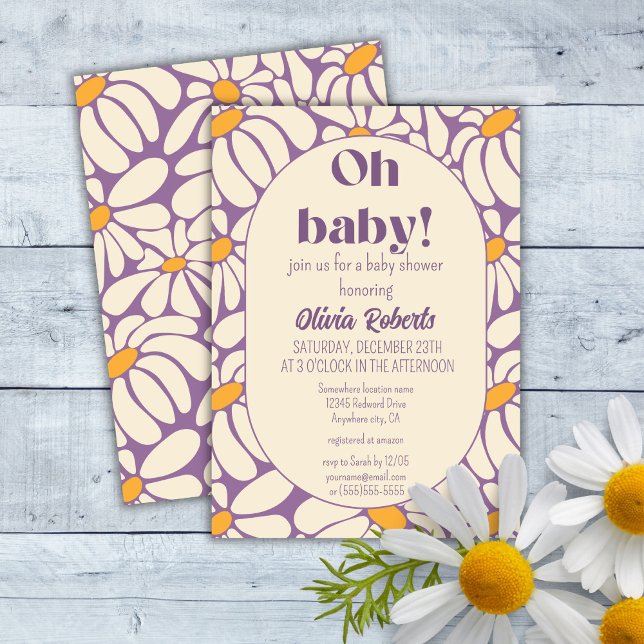 Oh Baby Groovy Retro Daisies Flowers Baby Shower Invitation (Creator Uploaded)