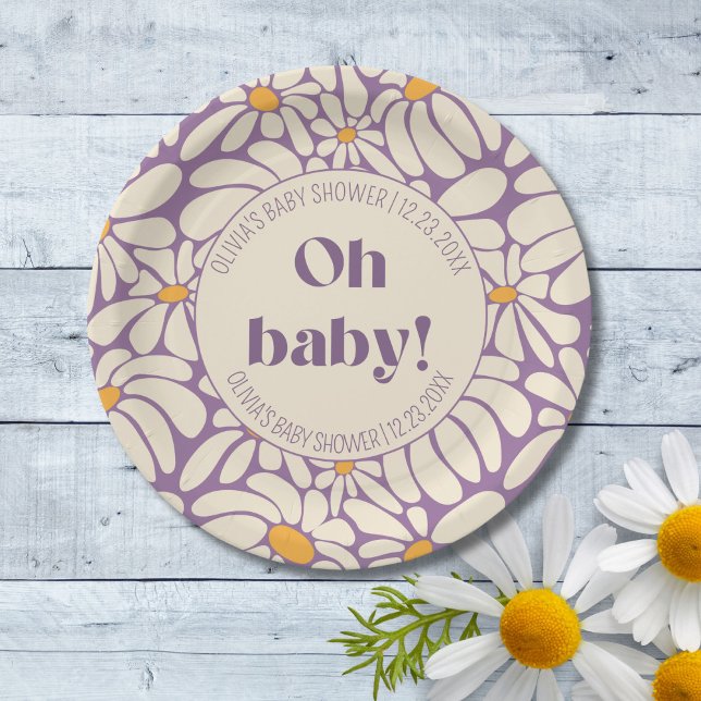 Oh Baby Groovy Retro Daisies Flowers  Paper Plates (Creator Uploaded)
