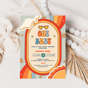 Oh Baby Groovy Retro Rainbow Baby Shower Party Invitation