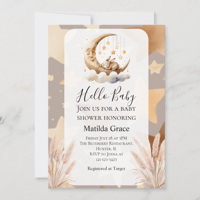 Oh Baby Half Moon Bunny Invitation (Front)