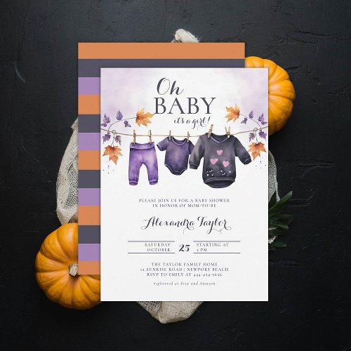 Oh Baby Halloween Fall October Clothes Girl Shower Invitation