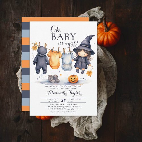 Oh Baby Halloween Fall October Witch Girl Shower Invitation