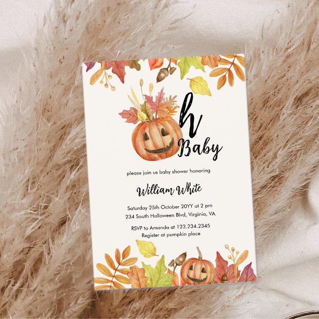 Oh Baby! Halloween Fall Pumpkin Leave Baby Shower  Invitation (Oh Baby! Halloween Fall Pumpkin Leave Baby Shower Invitation)