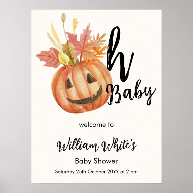 Oh Baby! Halloween Fall Pumpkin Leave Welcome Sign (Front)