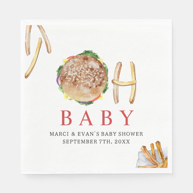 Oh Baby Hamburger and Fries Co Ed Baby Shower Napkins (Front)