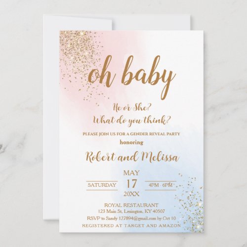 Oh Baby He or She Gender Reveal Baby Shower Invitation