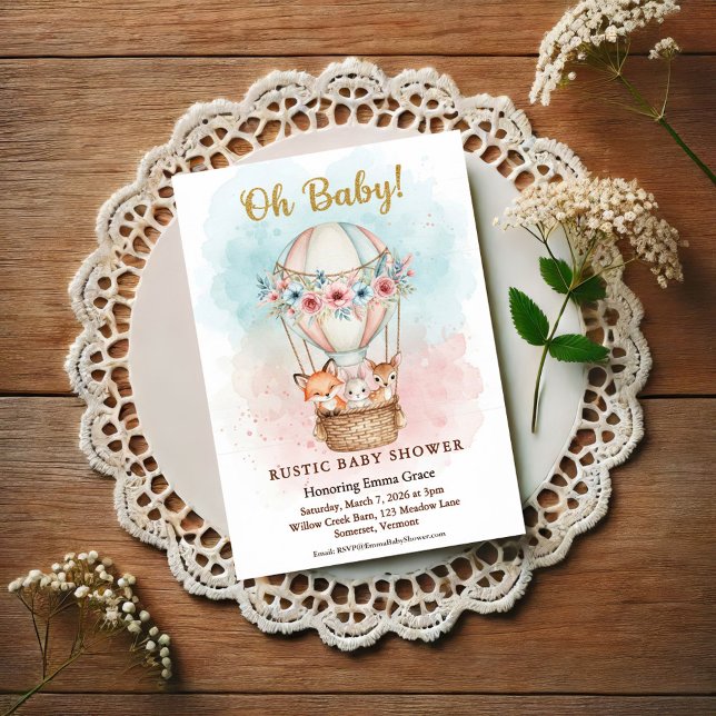 Oh Baby Hot Air Balloon Floral Invitation (Creator Uploaded)