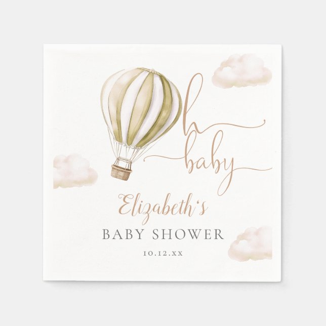 Oh Baby Hot Air Balloon Gender Neutral Baby Shower Napkins (Front)