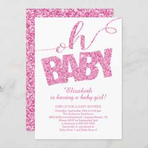 Oh Baby! Hot Pink Glitter Baby Shower Invitation