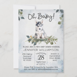 Oh Baby! Husky Watercolor Dog Baby Shower Invitation