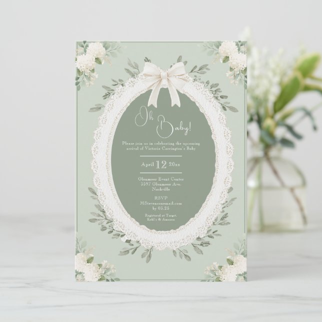 Oh Baby Hydrangea Vintage Baby Shower Invitation (Standing Front)