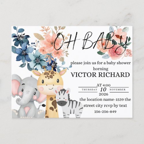 oh baby invitation baby shower safari postcard