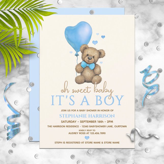 Oh Baby It's a Boy Teddy Bear Baby Shower Invitation (Creator Uploaded)